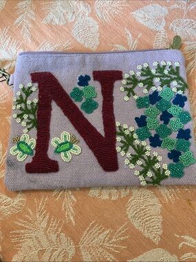 America & Beyond Floral Lined Lavender Zip Pouch